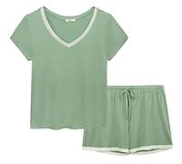 Amorbella Ladies Pj Shorts Set Breathable Short Sleeve Pajamas for Women Soft Summer Lounge Set for Menopause Moisture Wicking (Sage Green,Medium)