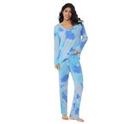 Amorbella Long Sleeve Pyjamas for Women Lightweight Moisture Wicking Pajamas V Neck(Tie Dye, Small)