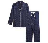 Amorbella Pajamas for Women Set Bamboo Viscose Cooling Long Sleeve Pj Button Up Sleep Sets(Navy Polka Dot, XXL)