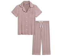 Amorbella Pjs for Women Capri Length Bamboo Pyjamas Set Button Up Pjs Short Sleeve Soft(Blushing Pink, Small)