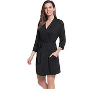 Amorbella Summer Bamboo Dressing Gown Womens Soft Thin Light Weight Cooling Viscose Jersey Travel Robes Petite (Black, Small)