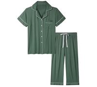 Amorbella Womens Bamboo Pyjamas Button Short Sleeve Pajamas Set Soft Pjs Nightwear(Olive, Small)
