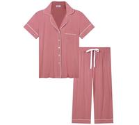 Amorbella Womens Bamboo Pyjamas Button Short Sleeve Pajamas Set Soft Pjs Sleepwear(Dusty Pink, Small)