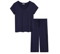 Amorbella Womens Summer Cool Short Sleeve Bamboo Capri Pyjamas/PJs Nightwear for Hot Flashes Petite (Navy Polka Dot, S)