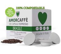 AMORCAFFÈ 100% Arabica 100 Compostable Coffee Capsules Compatible with Lavazza A Modo Mio Pods - Brasil - Plastic free Strength 5/10