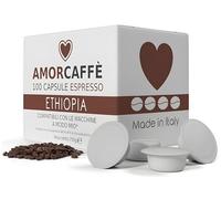 AMORCAFFÈ 100% Arabica 100 Compostable Coffee Capsules Pods Compatible with Lavazza A Modo Mio, Ethiopia Yirgacheffe, Plastic free
