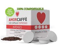 Amorcaffe 100 Compostable Compatible Coffee Capsules Pods for Lavazza A Modo Mio - Intenso taste - Plastic free