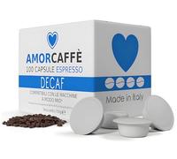 AMORCAFFÈ 100 Decaffeinated Ristretto Compostable Coffee Capsules Pods Compatible with Lavazza A Modo Mio, Decaf, Plastic free