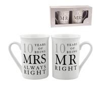 Amore 10th Wedding Anniversary Set of 2 China Mugs 'Mr Right & Mrs Always Right' (WG67710)