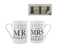 Amore 25th Anniversary Set of 2 China Mugs 'Mr Right & Mrs Always Right' WG67725