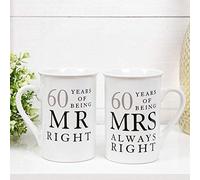 Amore 60 Years of Being Mr Right and Mrs Always Right Pair of China Mugs - 10th Set