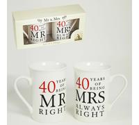 Amore Anniversary 40 Years being Mr Right Mrs Always Right Mug Set