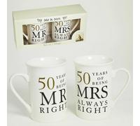 Amore Anniversary 50 Years being Mr Right Mrs Always Right Mug Set