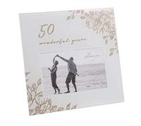 Amore Anniversary Grey Glass 6'x4' Photo Frame with Glitter/Wording - 50 Years Together