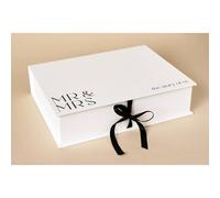 Amore by Juliana Wedding Gift Linen A4 Keepsake Box Mr & Mrs in White Amore by Juliana White
