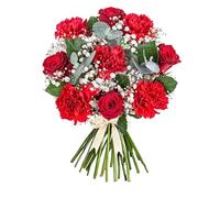 Amore - Fresh Flowers - Alluring blend of red roses, red carnations, eucalyptus and cinerea. - Fresh Flowers - Valentines Flowers - Flowers for Her - Valentines Bouquet (Medium)