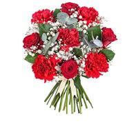 Amore - Fresh Flowers - Alluring blend of red roses, red carnations, eucalyptus and cinerea. - Fresh Flowers - Valentines Flowers - Flowers for Her - Valentines Bouquet (Large)