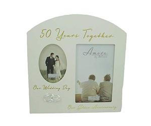 Amore Golden 50Th Anniversary Wedding Cream MDF Double Photo Frame 6"X4" Fw82950