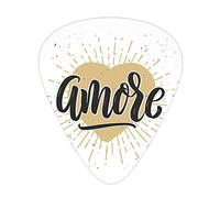 Amore Saying Guitar Picks 12 Pack Universal ABS Guitar Picks,Hand Drawn Calligraphy in The Center of a Filled Heart form,for Acoustic and Electric Guitar,Mustard Charcoal Grey
