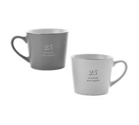 Amore Set of 2 Grey & White Tea Coffee Mugs 25th Anniversary Gift