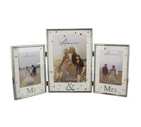 Amore Silver Plated Mr and Mrs Photo Frame Crystal Heart 3 Pictures Wedding Gift