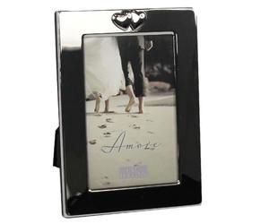 Amore Simple Silver finish photo Photograph Frame with wide boarder & hearts 4" x 6"
