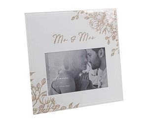Amore Wedding Grey Glass 6'x4' Photo Frame with Glitter/Wording - Mr and Mrs