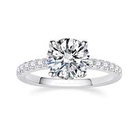 AmoreNel Moissanite Solitaire Engagement Ring for Women 2/3 Carat D Color VVS1 Round Cut Simulated Diamond Moissanite Ring S925 Sterling Silver Halo Promise Wedding Rings, Sterling Silver, 3ct