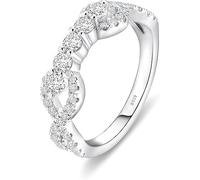 AmoreNel Moissanite Wedding Ring for Women D Color VVS1 18K White Gold 925 Sterling Silver 5 Stones Round Cut Half Eternity Ring Valentine's Day Jewelry Gifts, Silver, Moissanite
