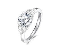AmoreNel Princess Diana Kate Middleton Class Gemstone Birthstone Sapphire Halo Moissanite Engagement Rings for Women 1.232342344 Ct Anniversary 18K White Gold Plated 925, Sterling Silver, Moissanite