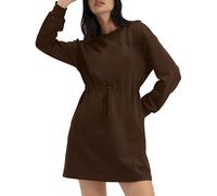 Amoretu Women's Casual Sweatshirt Dress - Long Sleeve Crew Neck Mini Dresses with Adjustable Drawstring Waist and Pockets, Deep Brown, S
