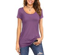 Amoretu Women's Scoop Neck Short Sleeve Tees Cotton T Shirts Blouses Tops, A:light Purple, L