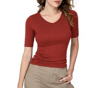 Amoretu Women's V Neck T Shirts Slim Fitted Half Sleeve Tops Basic Tees, Half Sleeve Rust Red, L