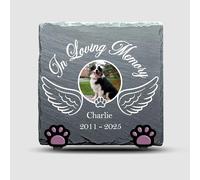 AMORISLUX In Loving Memory Wings - Personalized Pet Memorial - Square Slate Stone Grave Marker - Cat or Dog Tribute 3.94" x 3.94"