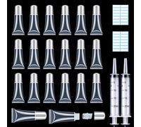 AMORIX 50PCS Lip Gloss Tubes 5ml Silver Cap Lip Gloss Containers Empty Lip Balm Tubes Refillable Cosmetic Squeeze Lipgloss Tubes + 2 x 20ml Syringes Tag Labels for DIY Lip Gloss Base Glitter