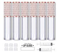 AMORIX 5ml Lip Gloss Tubes with Wand Empty Rhinestone Lip Gloss Containers Cute Lipgloss Bottles Crystal Lip Gloss Supplies Kit with Syringe for DIY Lip Gloss Base, Full Pearl Diamond
