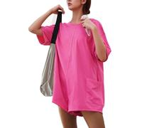AmorLee Tshirts Rompers for Women Casual Short Sleeve Back V Neck Oversized Pocket Shorts Overall Romper Cute Jumpsuits, A Hot Pink, Small