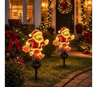 Amorly 2 Pack Christmas Santa Solar Garden Stake Light Solar Christmas Pathway Lights, Waterproof Resin Ornament For Garden Yard Patio