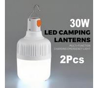 Amorly 2Pcs Led Camping Light, 30W, Powered By Rechargeable Batteries, White Portable Pendant Lights, Waterproof