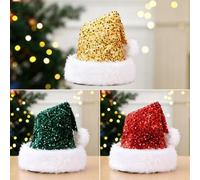 Amorly 3Pcs Sequin Santa Hats For Men Women, Sparkly Glittery Long Christmas Hats, Red Green Gold Sequined Holiday Party Costume Headwear
