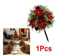 Amorly Artificial Outdoor Poinsettias, 56Cm Christmas Greenery Pick With Ground Spike, Festive Topiary Decor For Entry, Garden Border