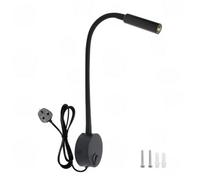 Amorly Black Wall-Mounted Bedside Reading Light, 30 Focused Beam Gooseneck Lamp, Headboard & Wooden Board Sconce, Ac 100-240V