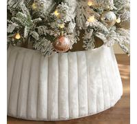 Amorly Christmas Tree Collar, Rustic White Luxury Plush Faux Fur Tree Ring With Striped Texture, Boho Style Xmas Tree Skirt