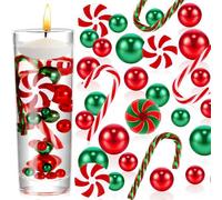 Amorly Christmas Vase Filler Pearls, Red Green Peppermint Swirl Candy Cane Ornaments For Table Centrepieces And Holiday Party Decorations