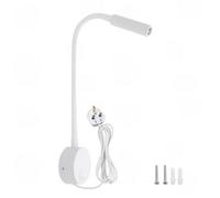 Amorly White Wall-Mounted Bedside Reading Light, 30 Focused Beam Gooseneck Lamp, Headboard & Wooden Board Sconce, Ac 100-240V