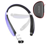 AMORNO Foldable Bluetooth Headphones Wireless Neckband Headset with Retractable Earbuds, Sports Sweatproof Noise Cancelling Stereo Earphones with Mic