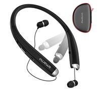 AMORNO Foldable Bluetooth Headphones, Wireless Neckband Sports Headset with Retractable Earbuds, Sweatproof Noise Cancelling Stereo Earphones with Mic