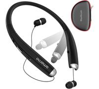 AMORNO Foldable Bluetooth Headphones, Wireless Neckband Sports Headset with Retractable Earbuds, Sweatproof Noise Cancelling Stereo Earphones with Mic