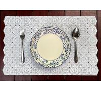 Amornphan 4 Pieces White Rectangle Floral Stencil Lace Classic Style Embossed Woven Vinyl PVC Placemats Doily Table Pad Dinning Kitchen Decor 12X19.5 Inches