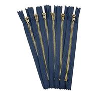 AMORNPHAN 6 pcs 5 Inch Metal Zippers Closed End #5 Navy Blue Tape Antique Brass Teeth Spring Lock Slider Heavy Duty for Jeans Denim Pockets Clothes Crafts Sewing (5")